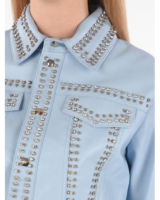 Philipp Plein Blue Crystal-Embellished Studded Jacket