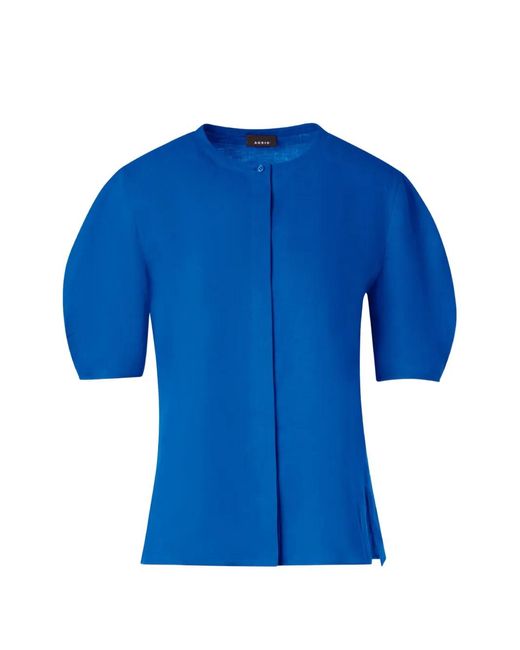 Akris Blue Puff-Sleeve Linen Shirt