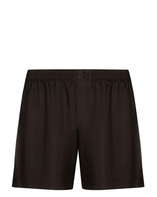 Dolce & Gabbana Black Logo-appliqué Silk Shorts for men