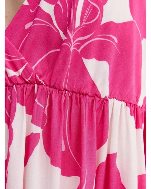 MARC AUREL Pink Floral-Print V-Neck Maxi Dress