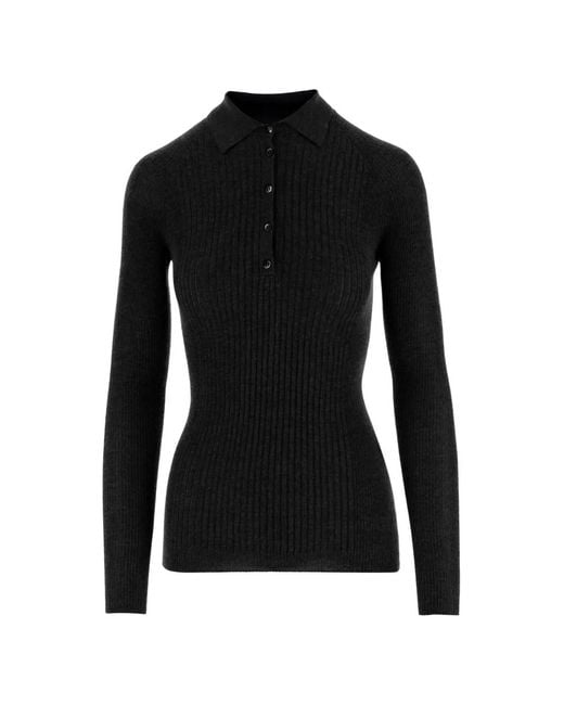 Sa Su Phi Black Ribbed-Knit Polo Shirt