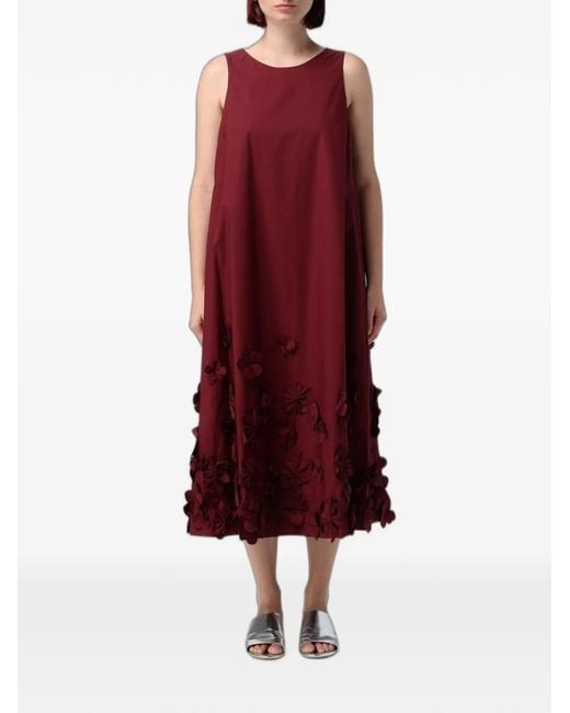 MEIMEIJ Red Flower-Appliqué Sleeveless Midi Dress