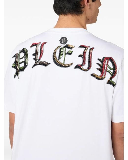 Philipp Plein White Round-Neck Skull-Graphic T-Shirt for men