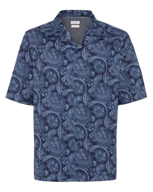 Camicia con stampa paisley di Brunello Cucinelli in Blue da Uomo