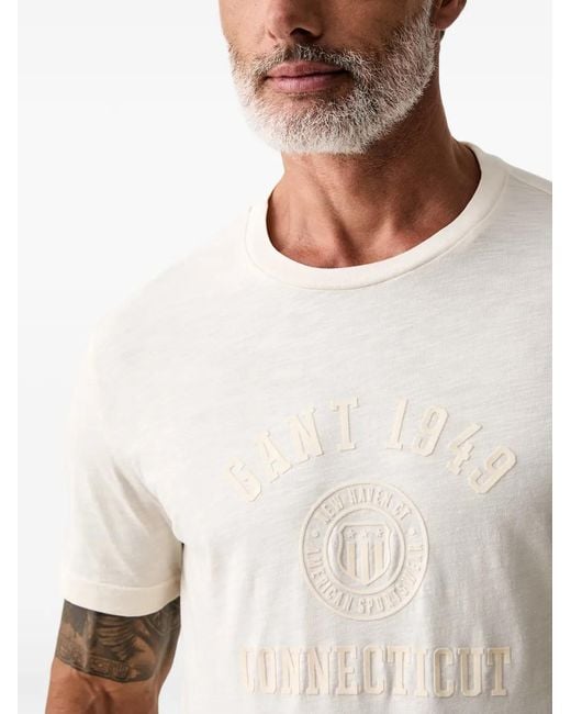 Gant White Logo-Print Slub-Texture T-Shirt for men