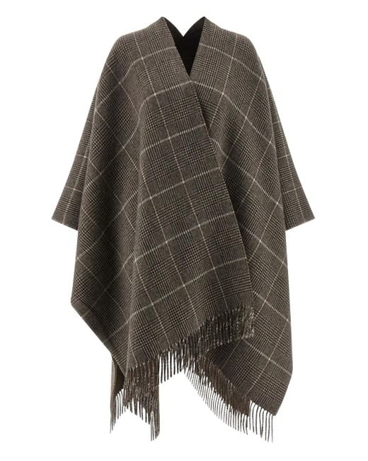 Brunello Cucinelli チェック フリンジ ポンチョ Gray
