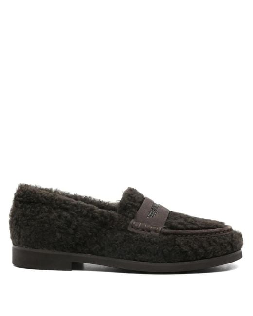 Brunello Cucinelli Black Fur Loafer Shoes