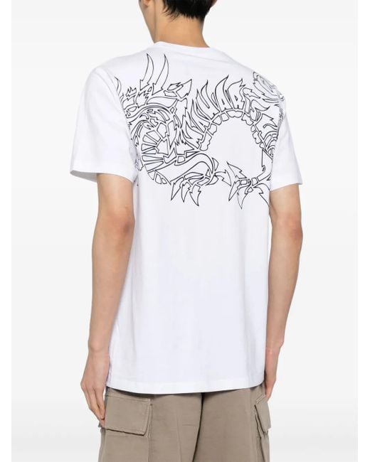 Maharishi White Distorted Dragon Cotton T-Shirt for men