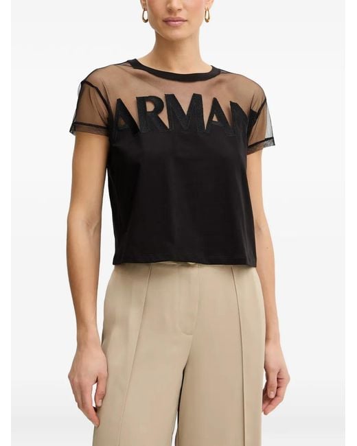 ARMANI EXCHANGE Black Mesh-Panel Logo T-Shirt