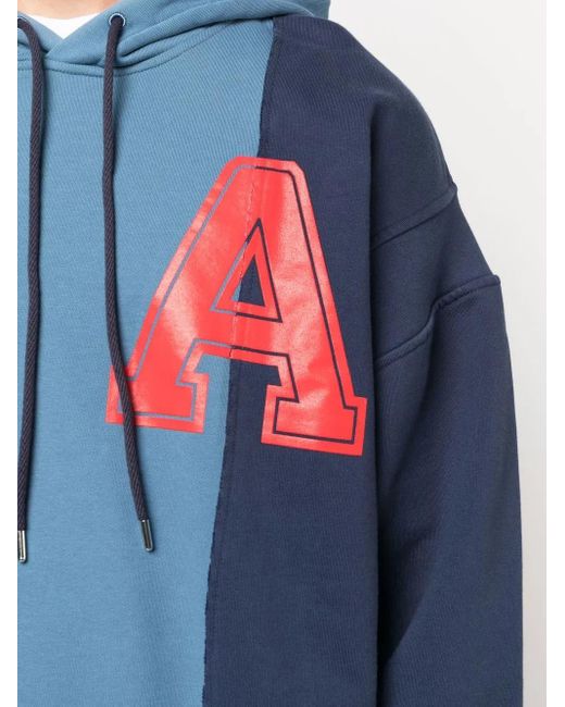 Ambush Blue Panelled Logo-Print Hoodie for men