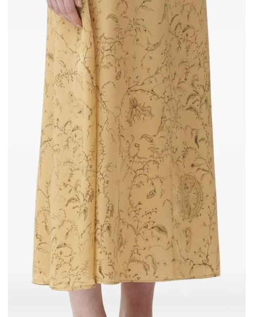 Fabiana Filippi Natural Floral-Print Midi Skirt