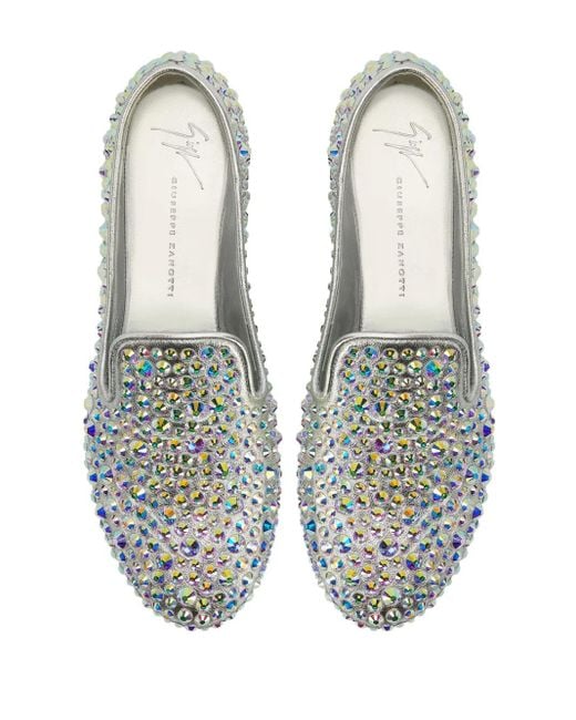 Giuseppe Zanotti White Evangeline Rhinestone-Embellished Leather Loafers