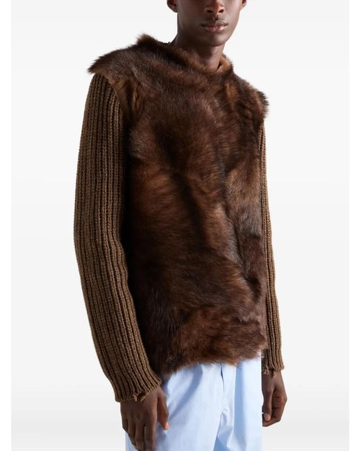 Prada Brown Shearling Wool Sweater for men