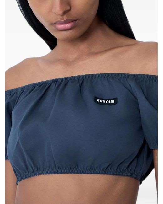 Miu Miu Blue Gathered Off-Shoulder Top