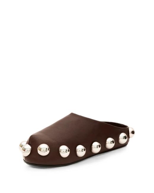 A.W.A.K.E. MODE Brown Gabi Stud-Embellished Leather Mules