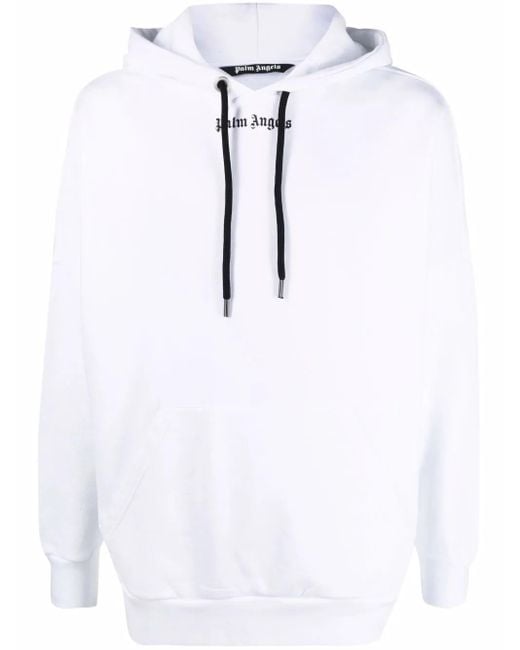 Palm Angels White Logo-print Drawstring Hoodie for men