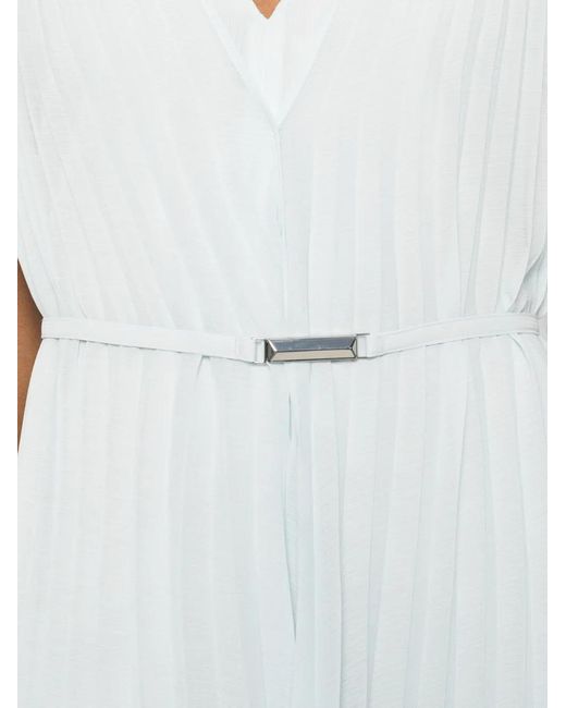 Boss White Layered Plissé Dress With Cape