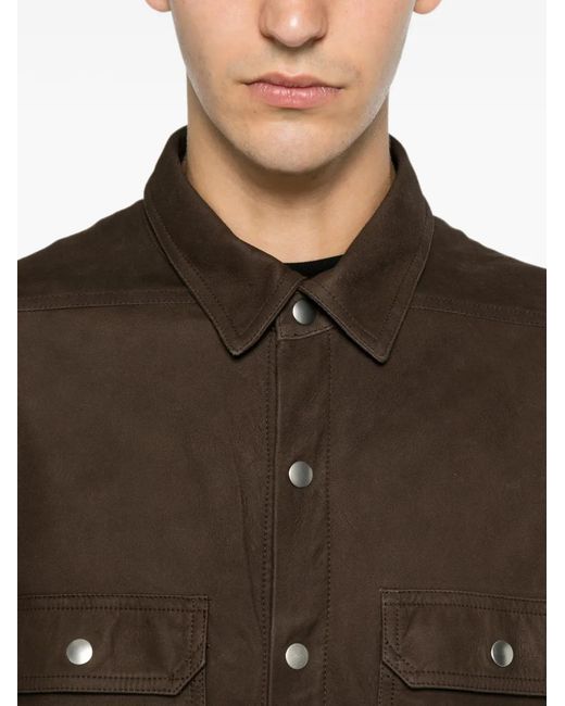 Rick Owens Brown Leather Press-Stud Shirt for men
