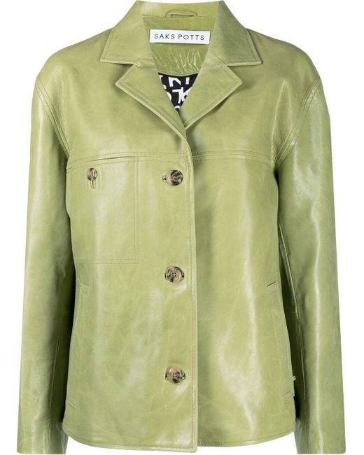Saks Potts Green Buttoned-up Leather Jacket