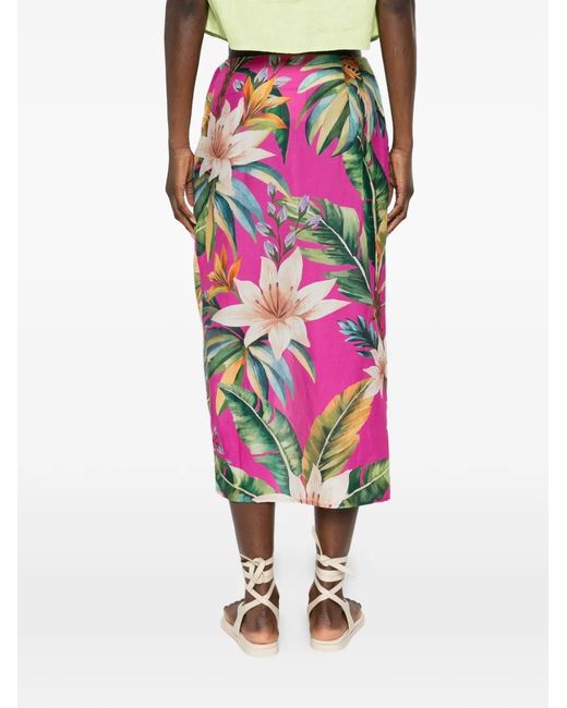 Farm Rio Pink Tie Floral Midi Skirt