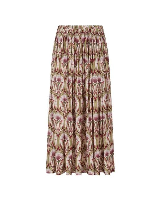 Farm Rio Natural Garden Medal Printed Midi Pleated Skirt