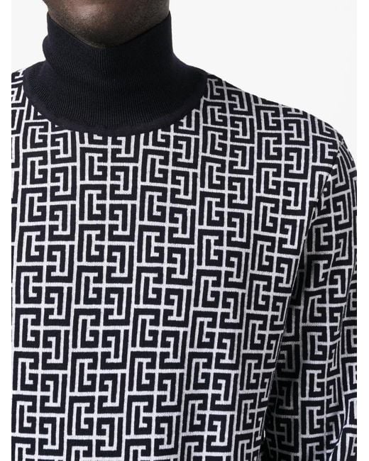Balmain Blue Sweater With Monogram Inlay for men