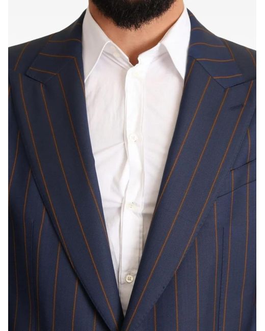 Dolce & Gabbana Blue Pinstripe Single-Breasted Blazer for men