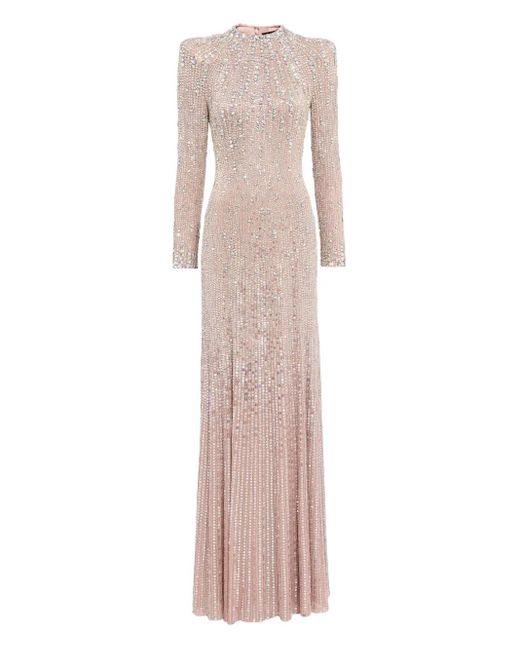 Jenny Packham Pink Rory Embellished Mock-Neck Maxi Dress