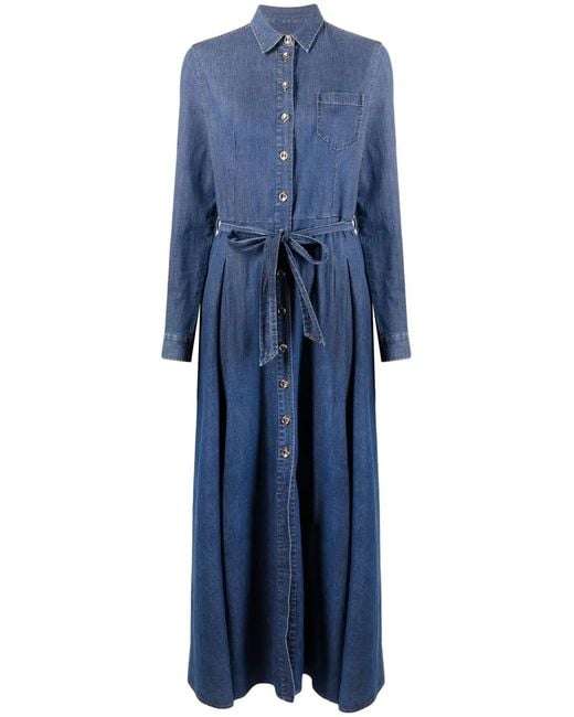Philipp Plein Blue Denim Maxi Shirt Dress