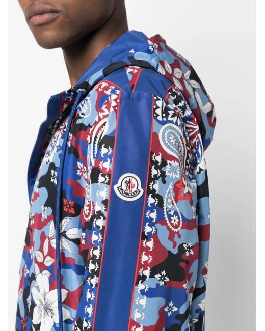 Moncler Blue Mix-Print Hooded Jacket for men