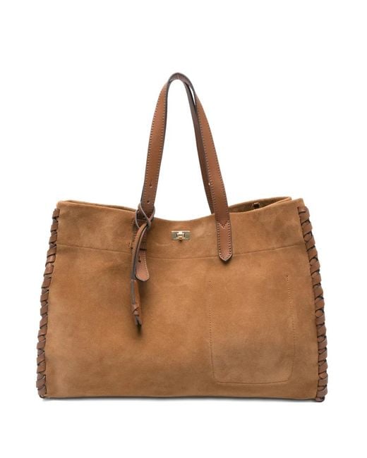 Anya Hindmarch Brown Mortimer Braided-Detail Leather Tote Bag