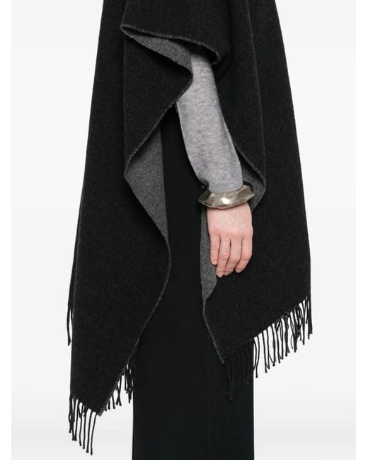 Fabiana Filippi Black Fringed V-Neck Poncho