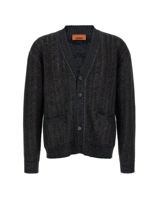 Missoni Black Zigzag-Knit V-Neck Cardigan for men