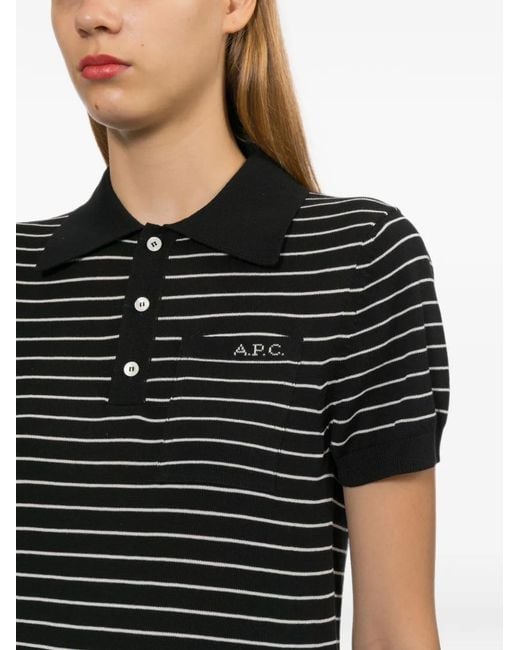 A.P.C. Black Striped-Knit Polo Shirt