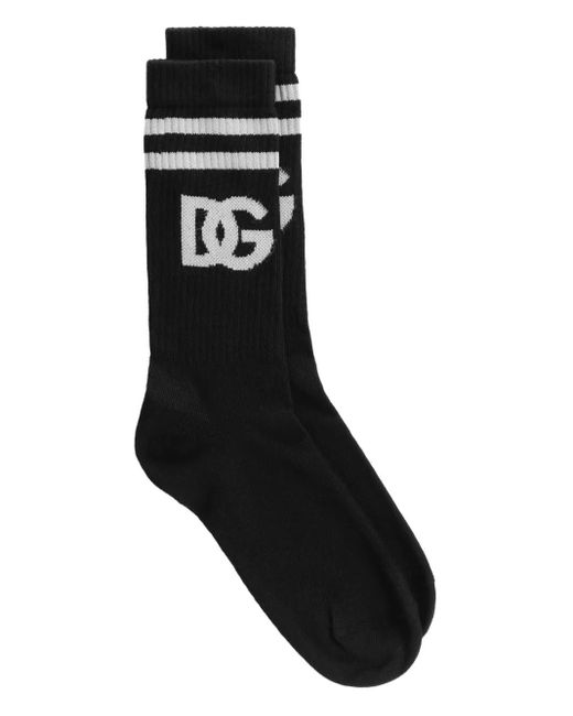 Dolce & Gabbana Black Intarsia-Knit Logo Socks for men