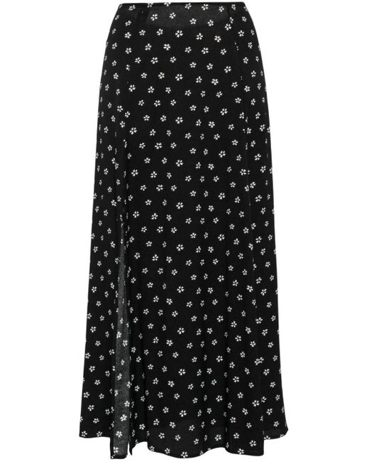 Reformation Black Zoe Floral-print Midi Skirt
