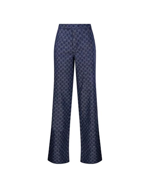 Gucci Blue Gg Cotton Denim Jacquard Pants