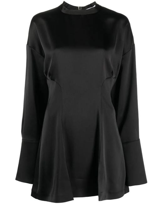 Genny Black Long-Sleeved Satin Blouse