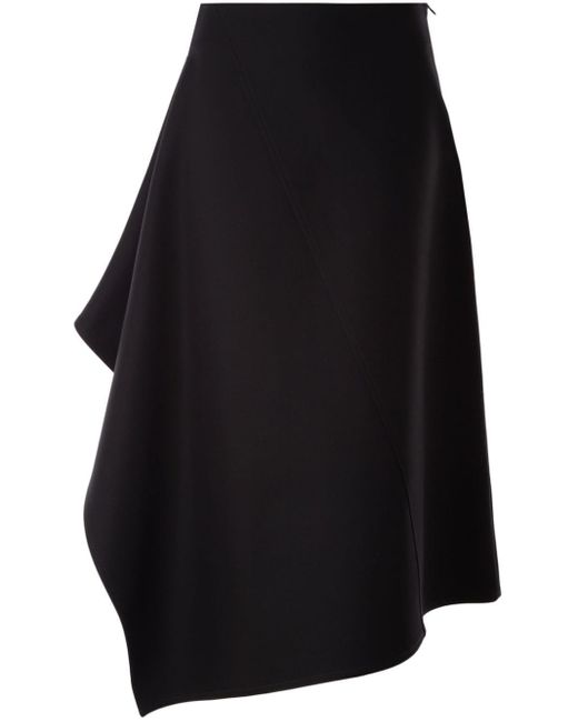 Bottega Veneta Black Asymmetric Cotton Midi Skirt