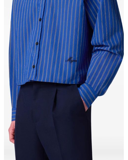 MSGM Blue Vertical-Stripe Cropped Shirt for men