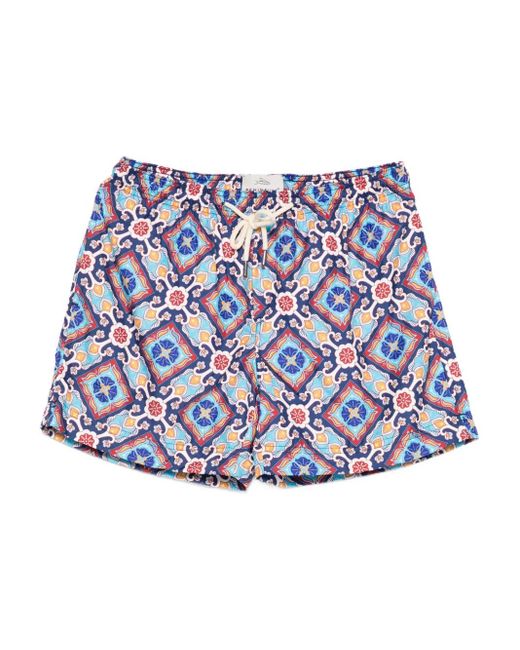 Peninsula Blue Patterned Drawstring Swim Shorts for men