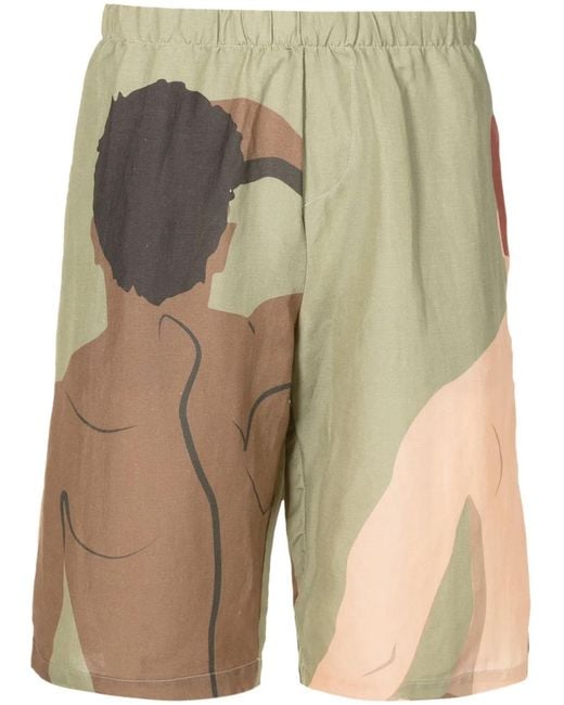 Amir Slama Green Graphic-Print Deck Shorts for men