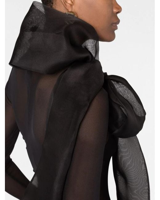Atu Body Couture Black Semi-Sheer Bow-Detail Bodysuit