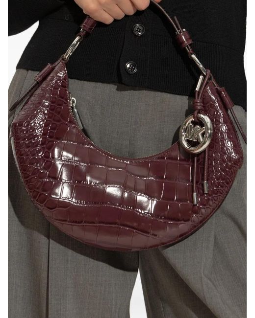 MICHAEL Michael Kors Red Medium Koa Crocodile-Effect Logo-Charm Shoulder Bag