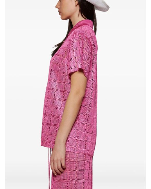 Calle Del Mar Pink Short-Sleeve Grid-Pattern Shirt