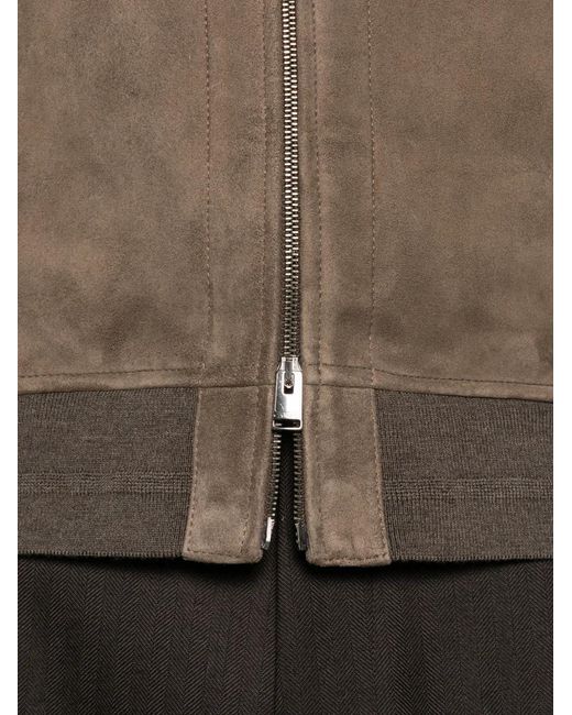 Canali Brown Suede Zip-Up Jacket for men