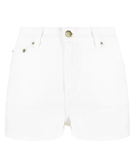 Twinset White Embroidered-Logo Denim Shorts