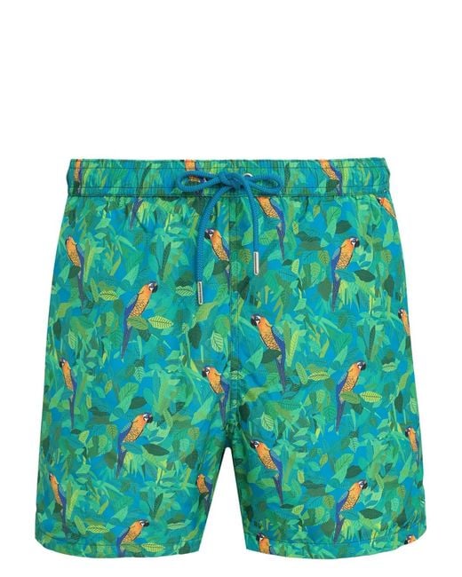 Amir Slama Green Parrot-Print Swim Shorts for men