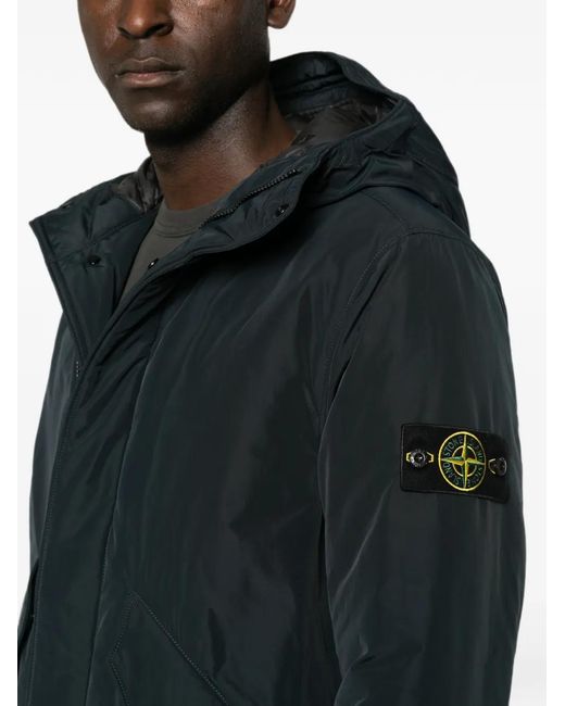 Stone Island Blue Logo-Patch Hooded Jacket for men
