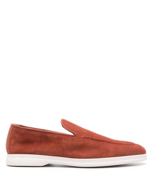 Doucal's Red Almond-toe Suede Loafers for men